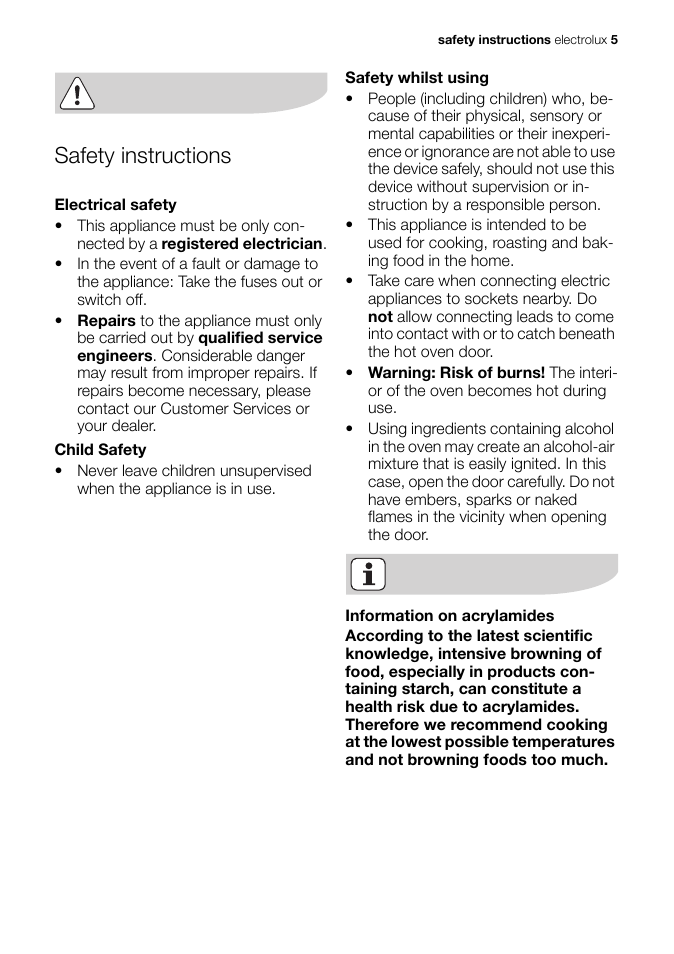 Safety instructions | Electrolux EB GL40 User Manual | Page 5 / 56