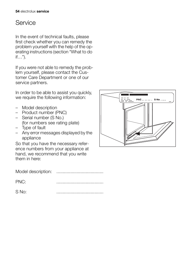Service | Electrolux EB GL40 User Manual | Page 54 / 56