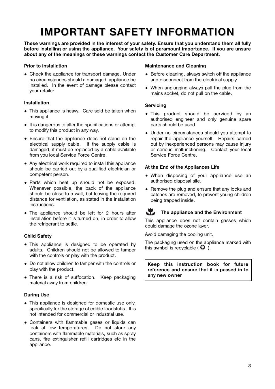Impor | Electrolux 160 RA User Manual | Page 3 / 20