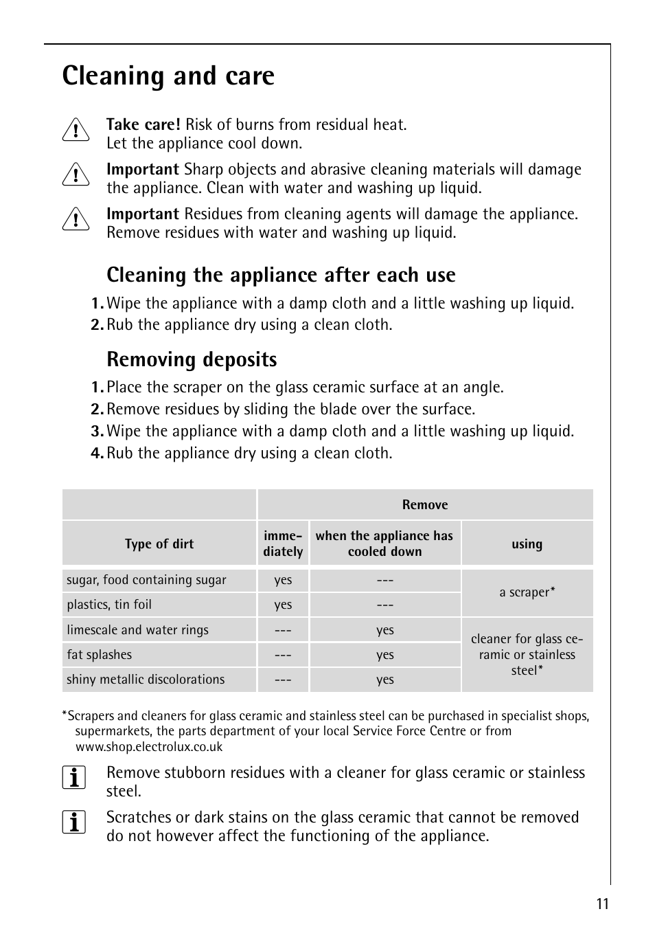 Cleaning and care 1, Cleaning the appliance after each use, Removing deposits | Electrolux 6010 K User Manual | Page 11 / 20