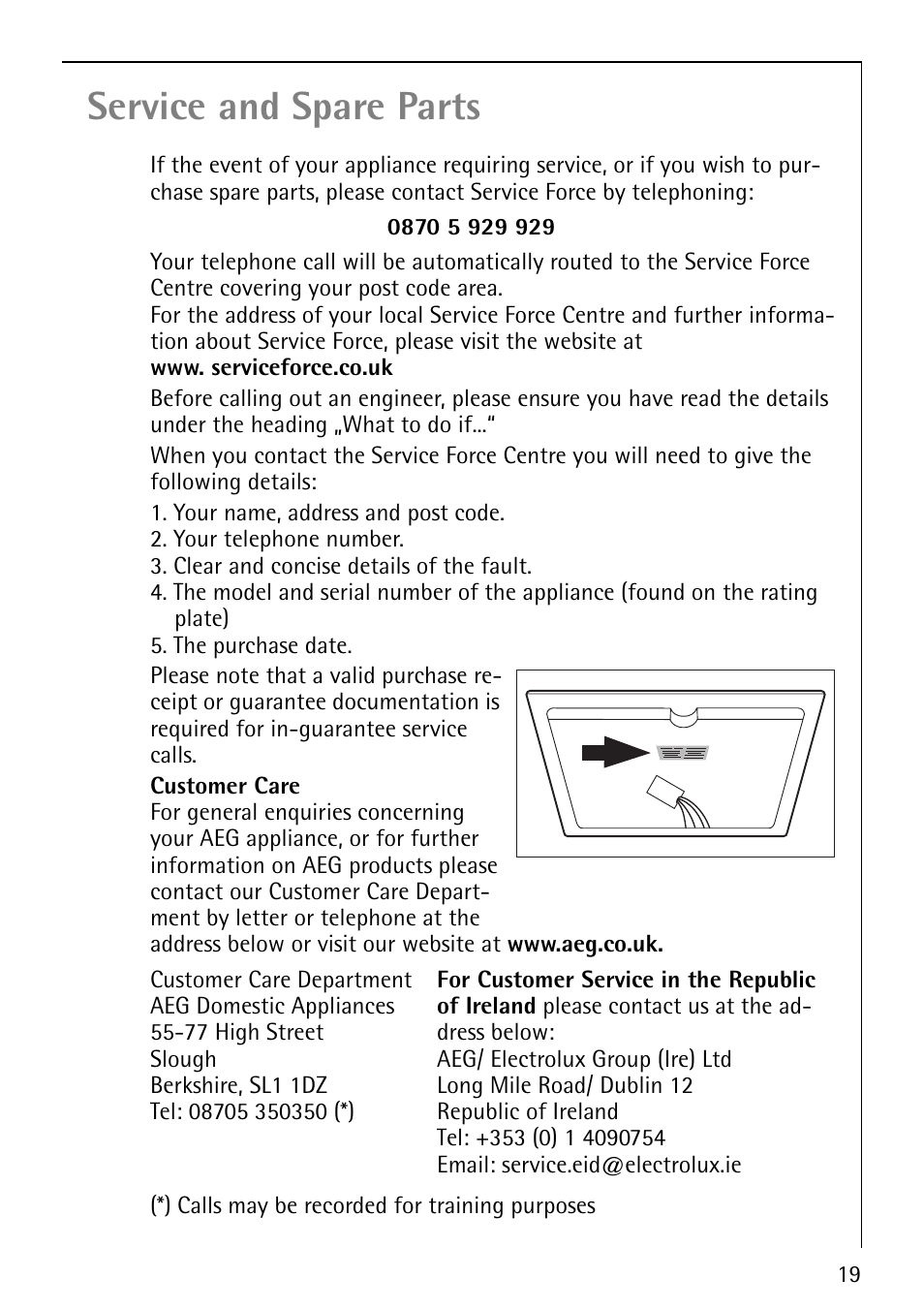 Service and spare parts | Electrolux 6010 K User Manual | Page 19 / 20