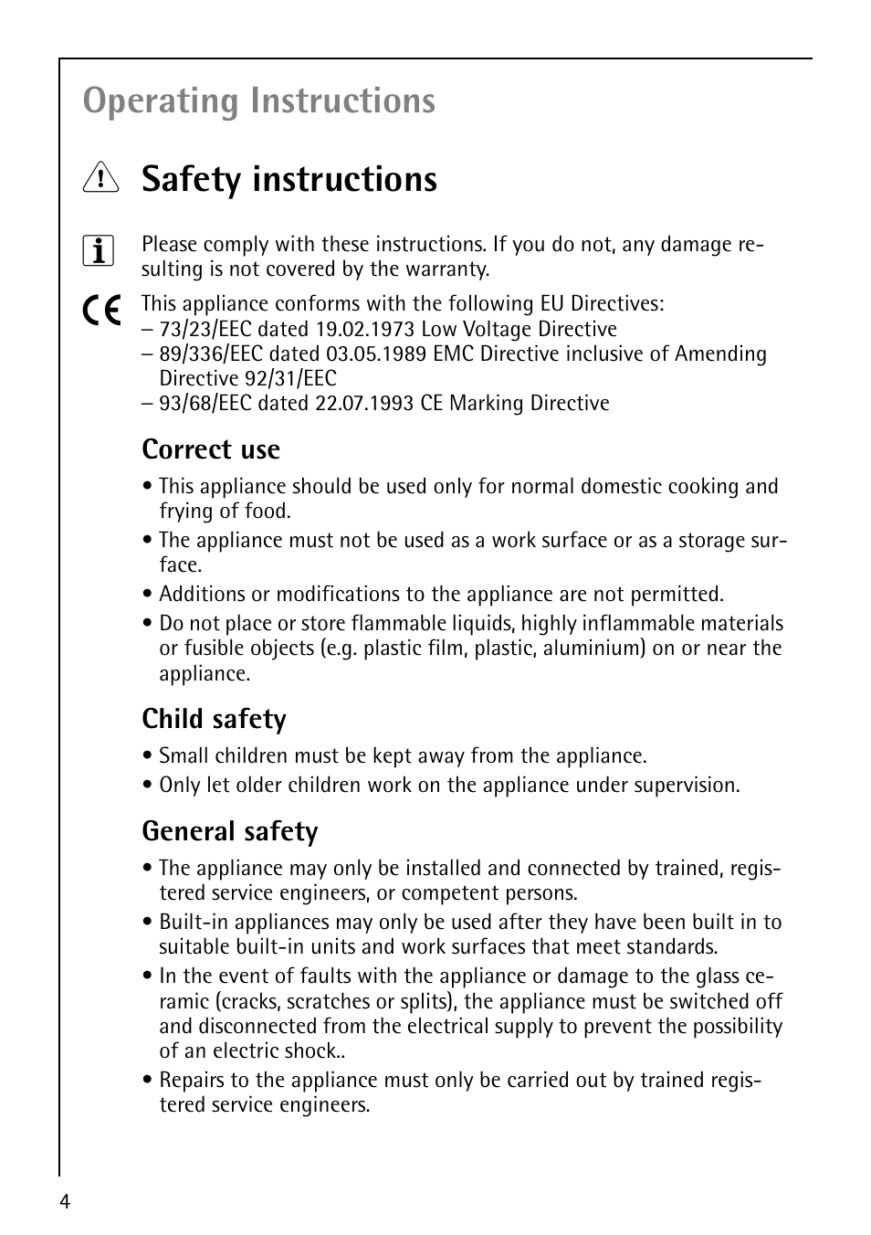Operating instructions 1 safety instructions 3, Correct use, Child safety | General safety | Electrolux 6010 K User Manual | Page 4 / 20