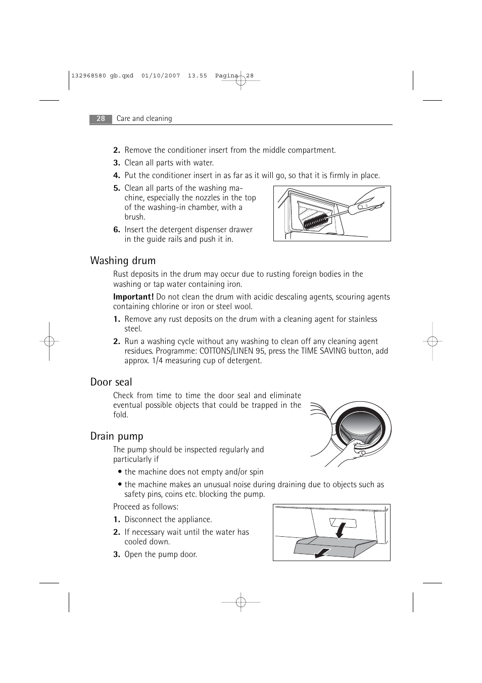 Washing drum, Door seal, Drain pump | Electrolux WA L2 E100 User Manual | Page 28 / 48