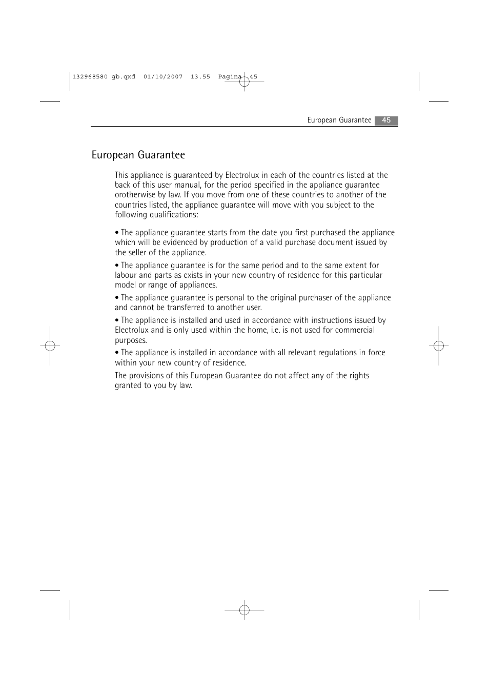 European guarantee | Electrolux WA L2 E100 User Manual | Page 45 / 48