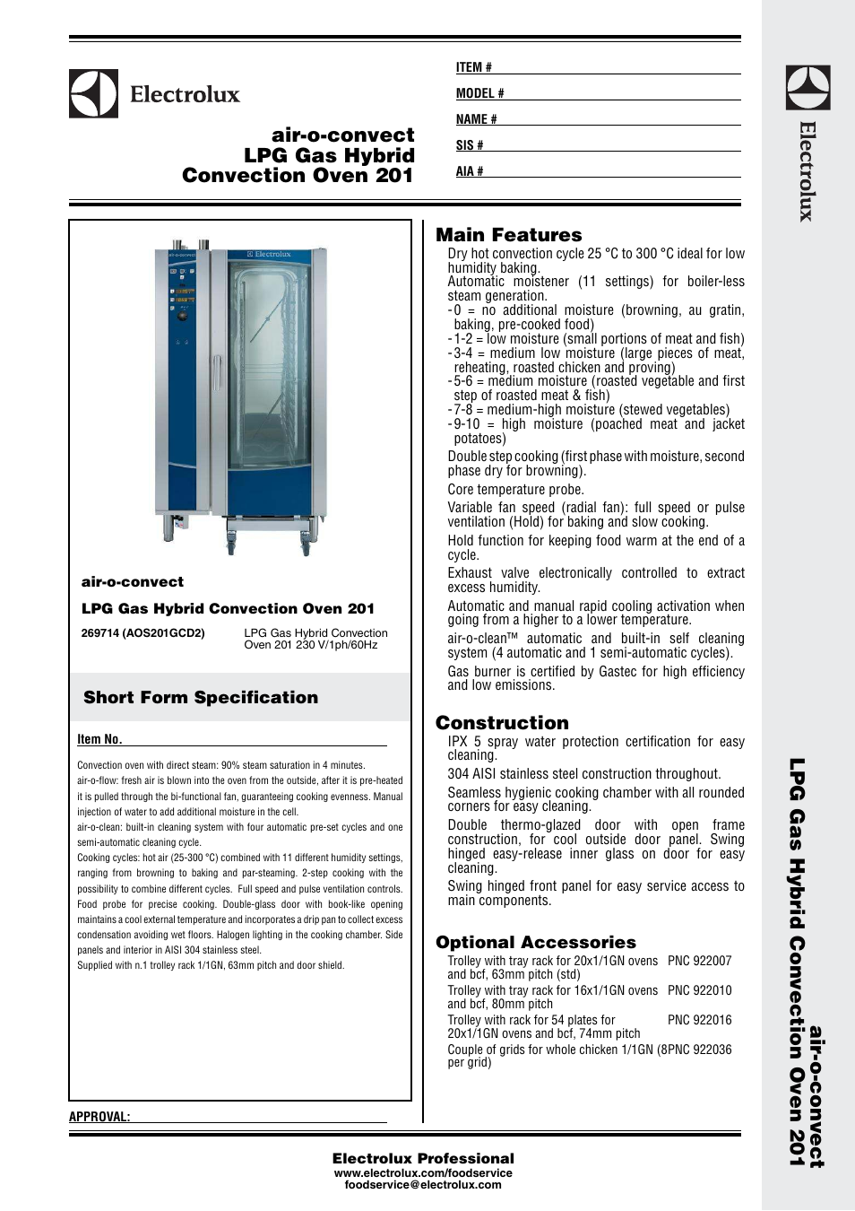 Electrolux LPG Gas Hybrid Convection Oven 201 User Manual | 3 pages