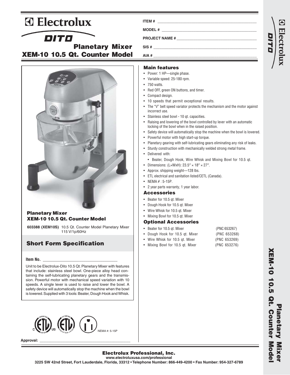 Electrolux Dito XEM10S User Manual | 2 pages