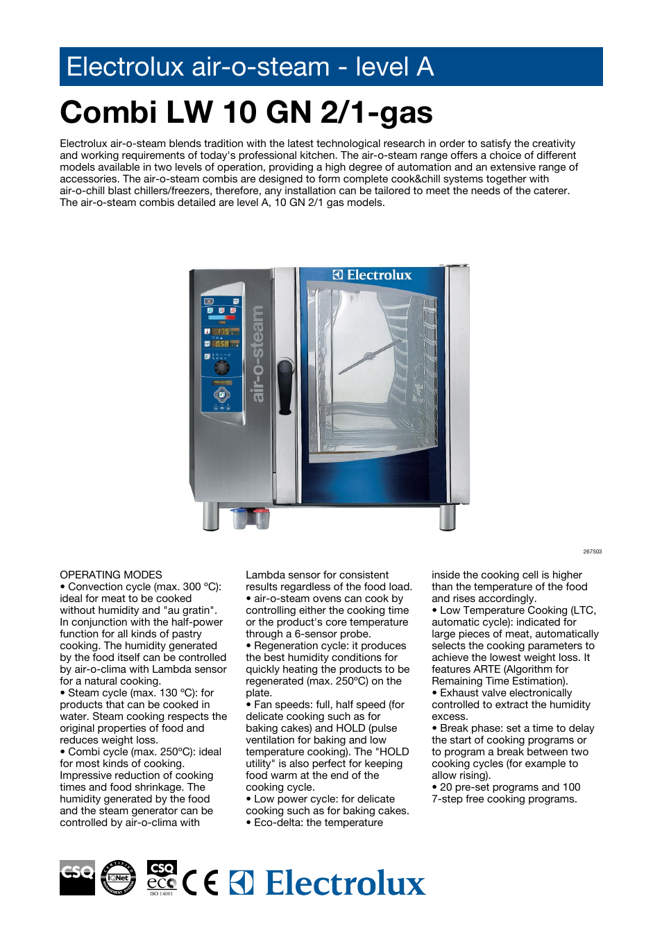 Electrolux Air-O-Steam AOS102GAD1 User Manual | 4 pages