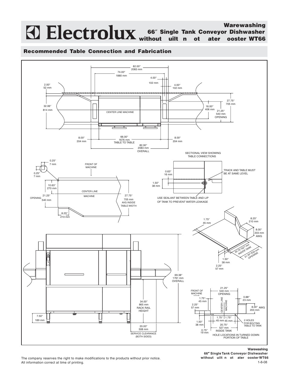 Recommended table connection and fabrication | Electrolux 534095 User Manual | Page 4 / 4