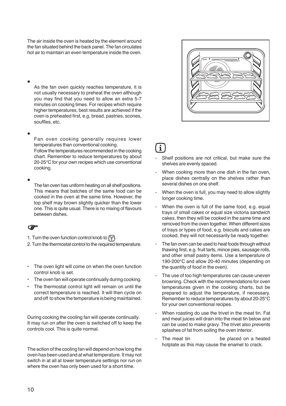 The fan oven, How to use the fan oven, The cooling fan | Hints and tips | Electrolux U26226 User Manual | Page 10 / 20