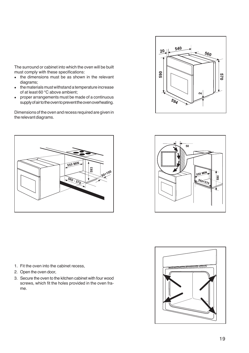 Building in, Securing the oven to the cabinet | Electrolux U26226 User Manual | Page 19 / 20