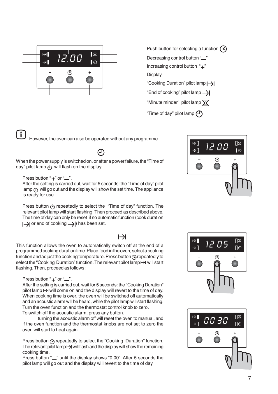 Electronic programmer, Setting the time of day, Cooking duration” function | Electrolux U26226 User Manual | Page 7 / 20