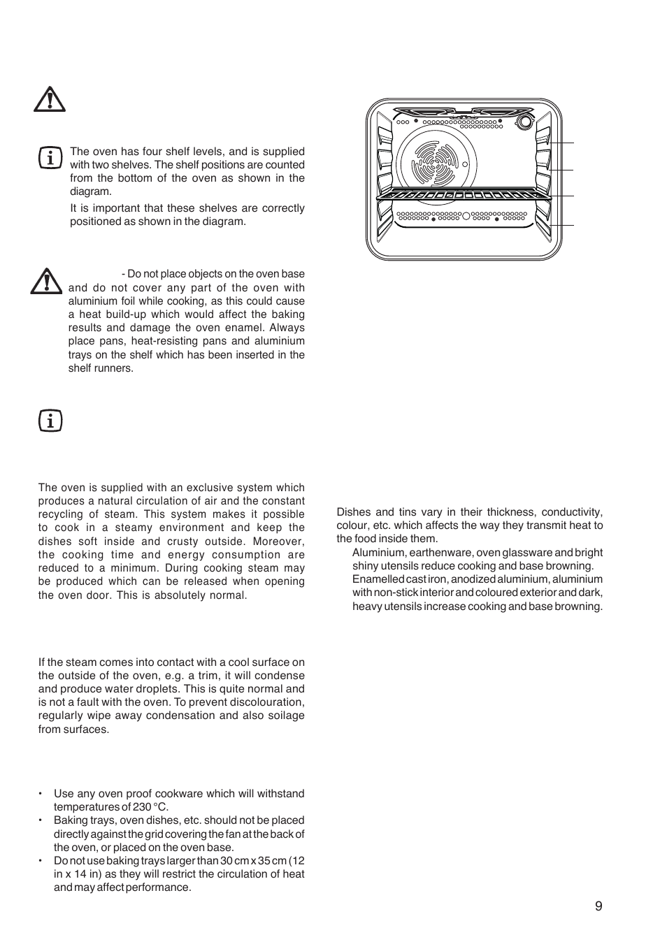 Hints and tips using the oven, Condensation and steam, Cookware | The effects of dishes on cooking results | Electrolux U26226 User Manual | Page 9 / 20