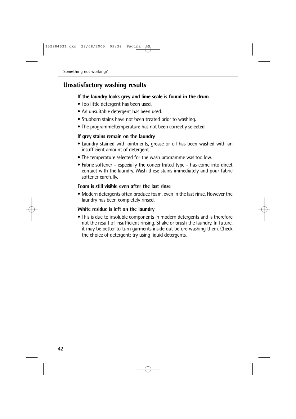 Unsatisfactory washing results | Electrolux LAVAMAT TURBO 12710 VIT User Manual | Page 42 / 60