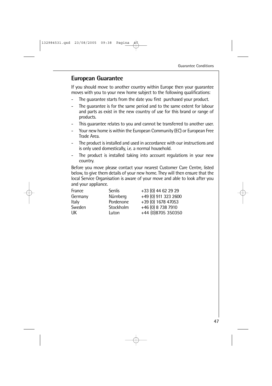 European guarantee | Electrolux LAVAMAT TURBO 12710 VIT User Manual | Page 47 / 60