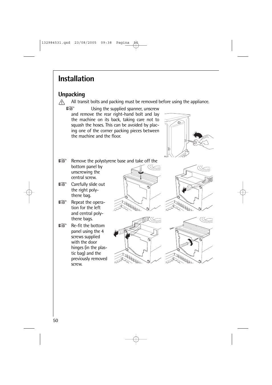 Installation, Unpacking | Electrolux LAVAMAT TURBO 12710 VIT User Manual | Page 50 / 60