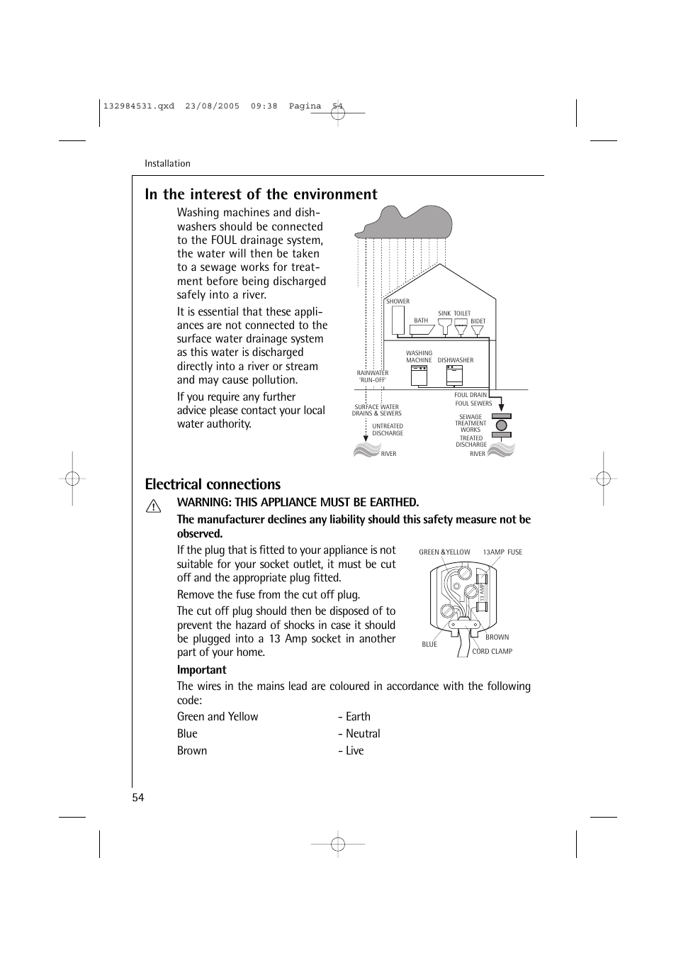 Electrical connections | Electrolux LAVAMAT TURBO 12710 VIT User Manual | Page 54 / 60