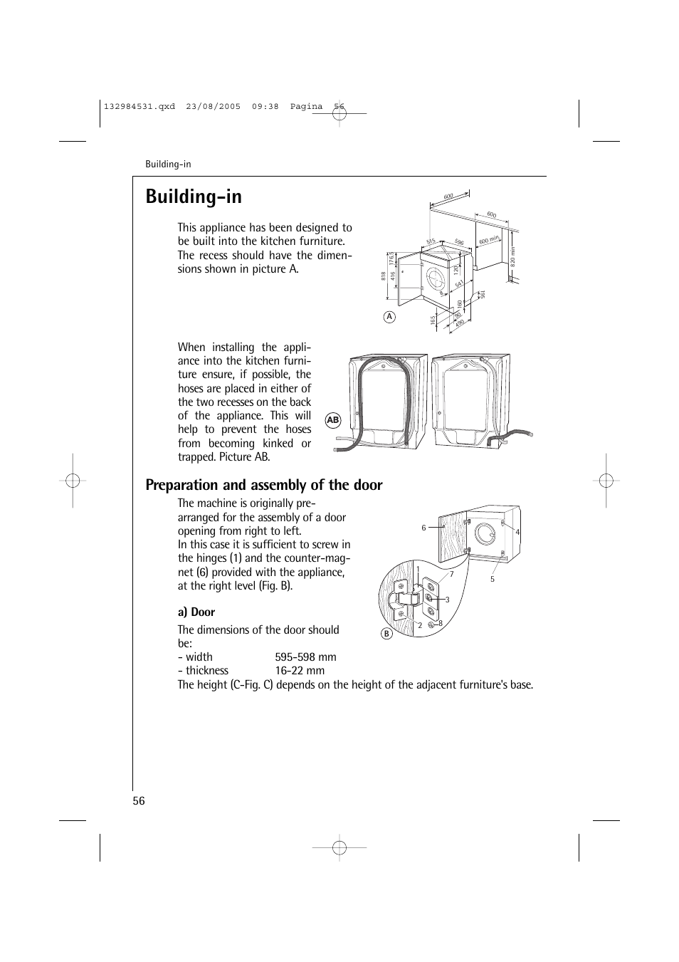 Building-in, Preparation and assembly of the door | Electrolux LAVAMAT TURBO 12710 VIT User Manual | Page 56 / 60