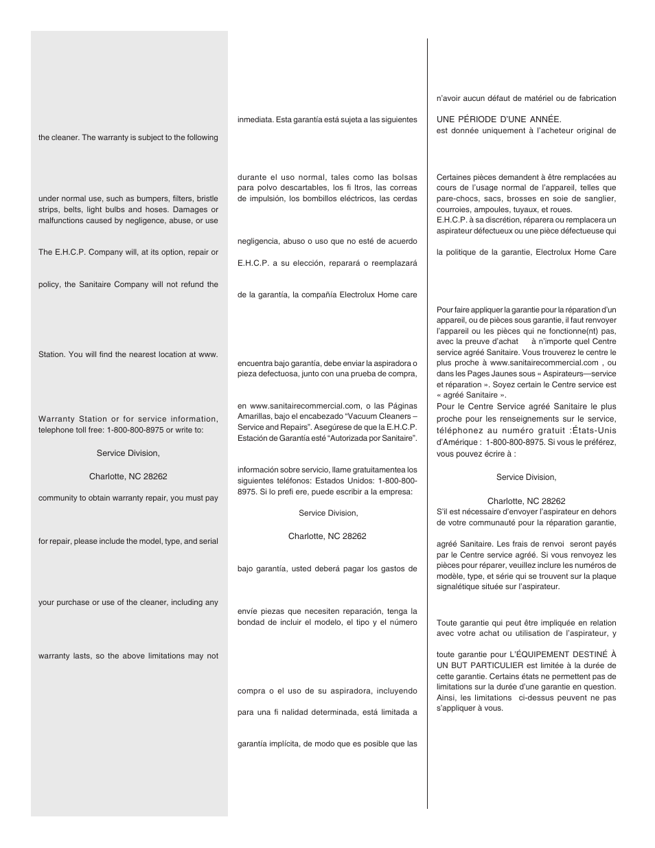 English, Español, Francais | Electrolux SANITAIRE SC5700/5800 SERIES User Manual | Page 12 / 12