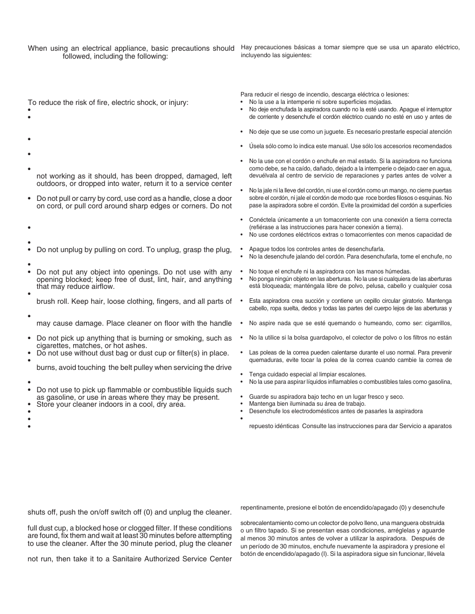 Important safeguards, Warning, Precaución | Save these instructions, Thermal cut off, Punto de corte térmico | Electrolux SANITAIRE SC5700/5800 SERIES User Manual | Page 2 / 12