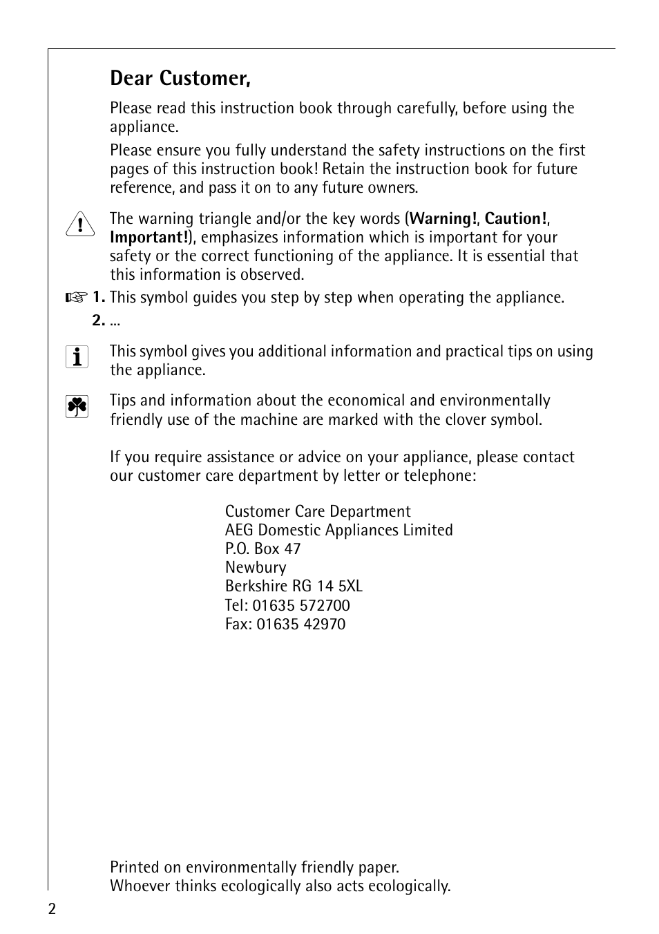 Dear customer | Electrolux 50520 User Manual | Page 2 / 48