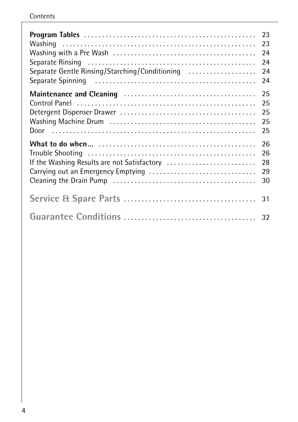 Service & spare parts, Guarantee conditions | Electrolux 50520 User Manual | Page 4 / 48
