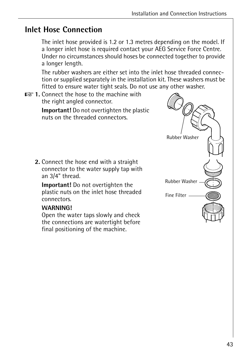 Inlet hose connection | Electrolux 50520 User Manual | Page 43 / 48