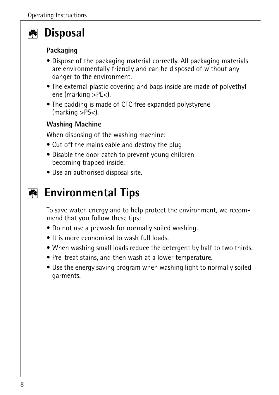 Disposal, Environmental tips | Electrolux 50520 User Manual | Page 8 / 48