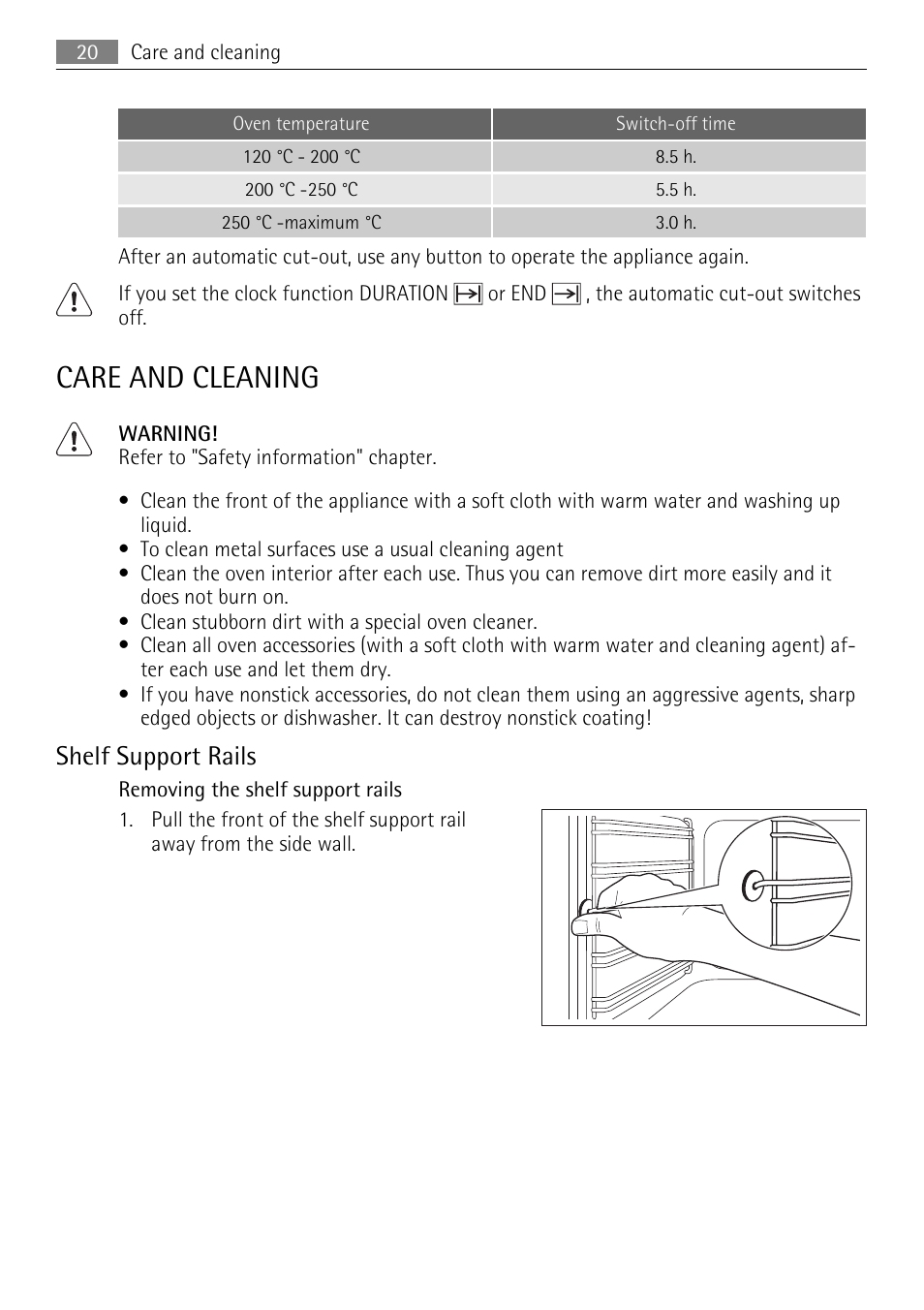 Care and cleaning, Shelf support rails | Electrolux B9831-5 User Manual | Page 20 / 32