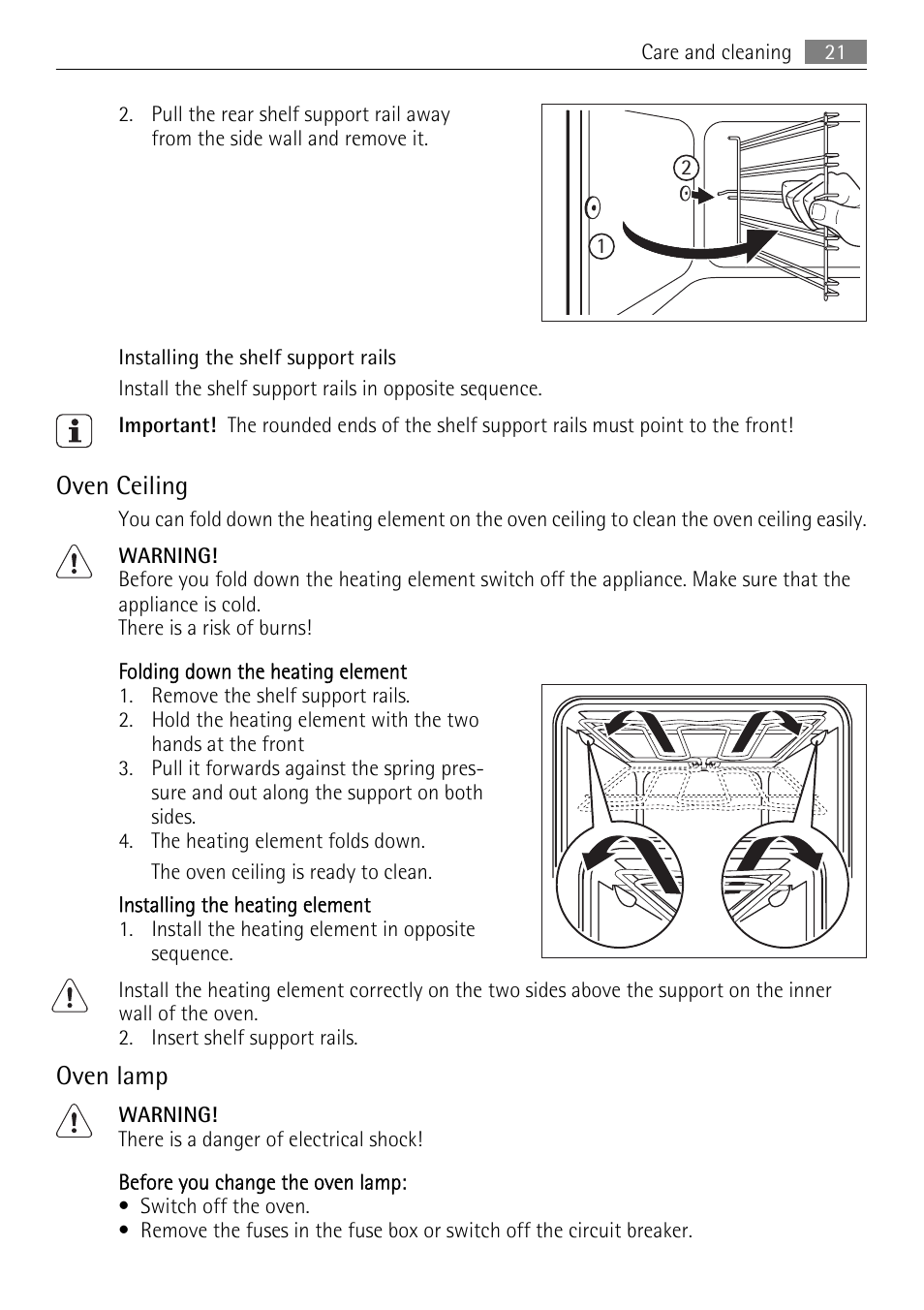 Oven ceiling, Oven lamp | Electrolux B9831-5 User Manual | Page 21 / 32