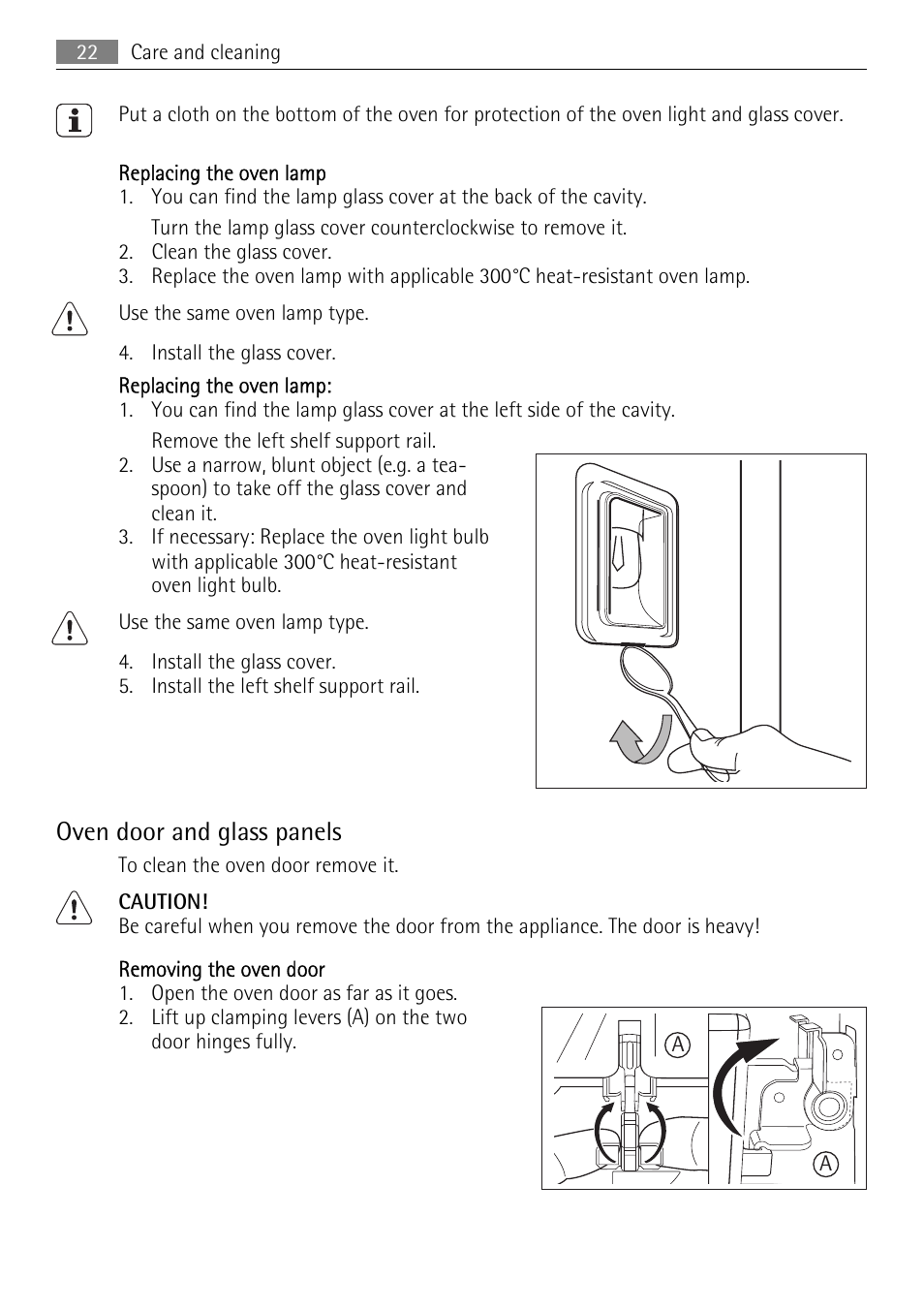Oven door and glass panels | Electrolux B9831-5 User Manual | Page 22 / 32