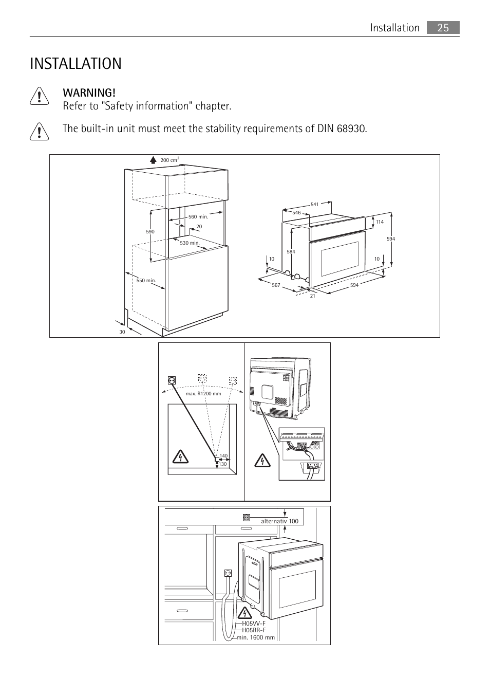Installation, Installation 25 | Electrolux B9831-5 User Manual | Page 25 / 32
