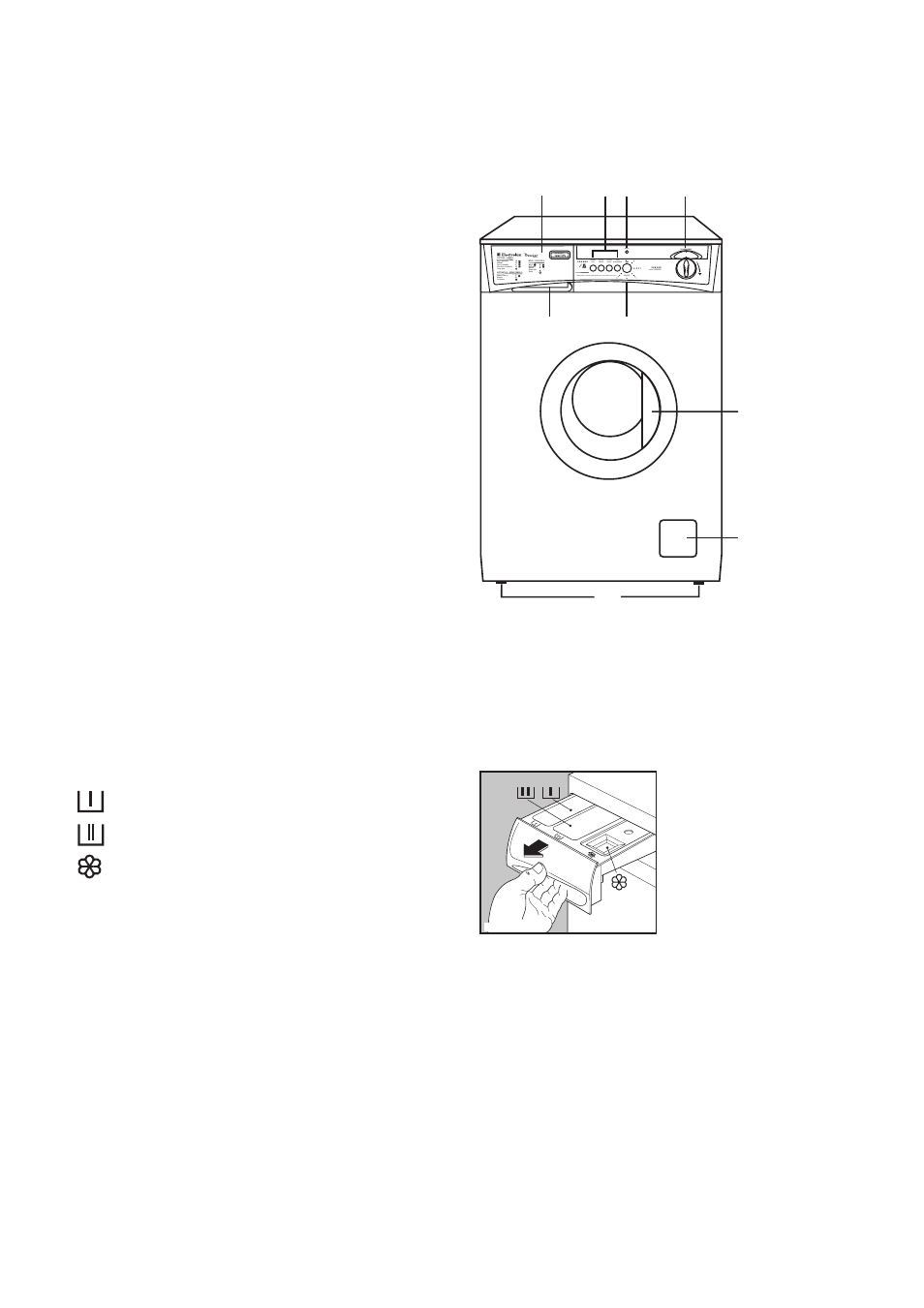 Description of the appliance, Detergent dispenser drawer | Electrolux WM 1200 A User Manual | Page 5 / 28