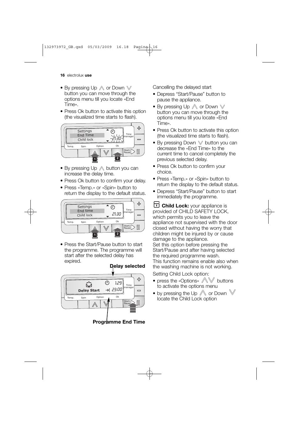 Delay selected | Electrolux EWF 14991 W User Manual | Page 16 / 47
