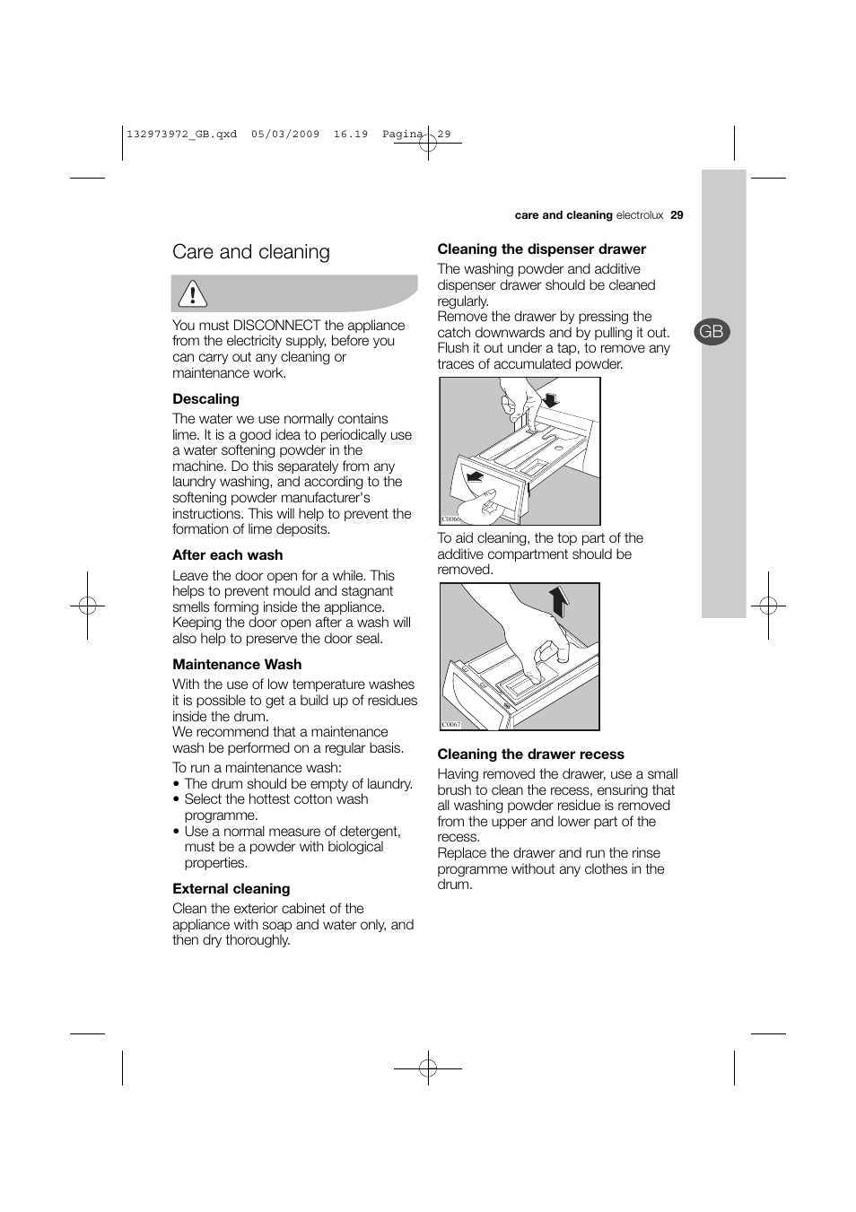 Care and cleaning | Electrolux EWF 14991 W User Manual | Page 29 / 47
