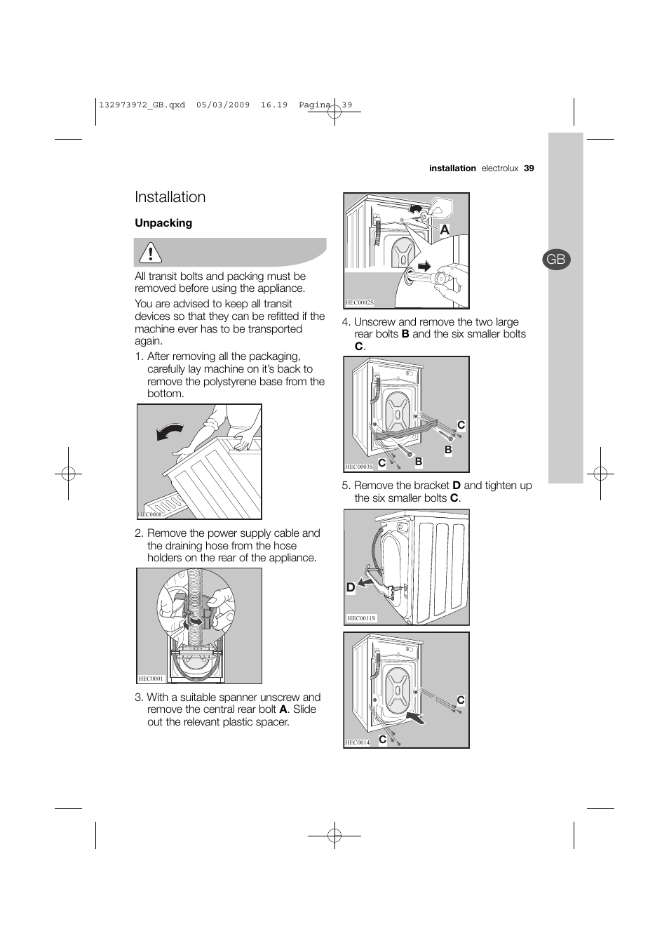 Installation | Electrolux EWF 14991 W User Manual | Page 39 / 47