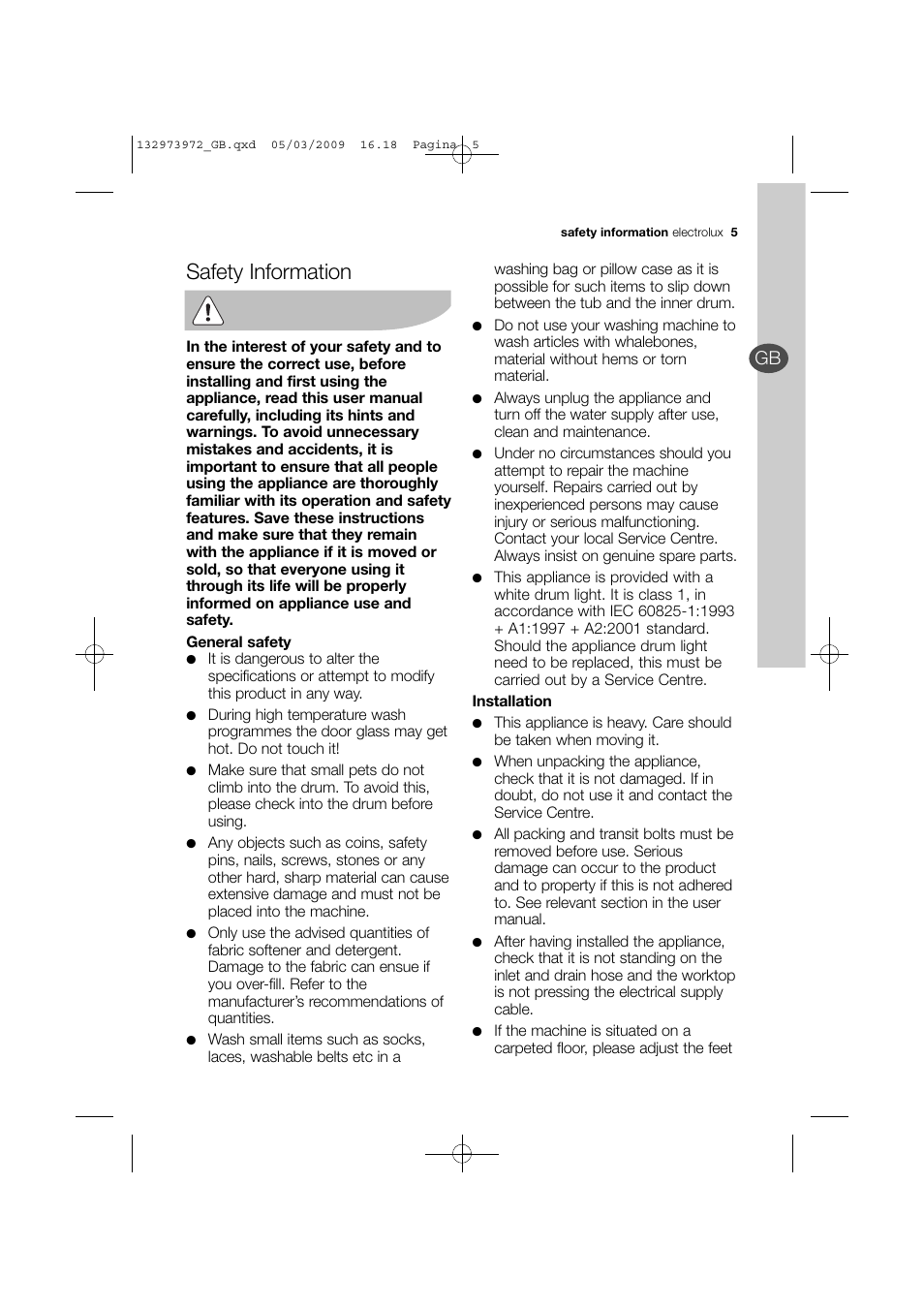 Safety information | Electrolux EWF 14991 W User Manual | Page 5 / 47