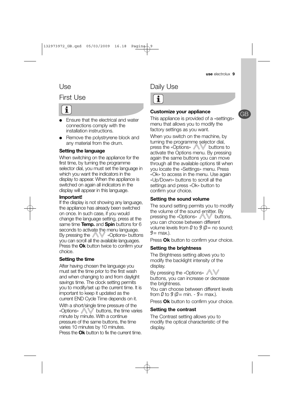 Use first use, Daily use | Electrolux EWF 14991 W User Manual | Page 9 / 47