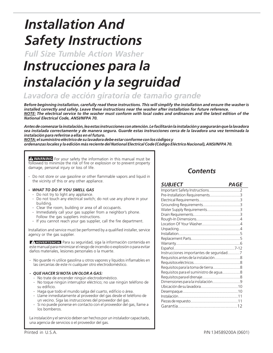 Electrolux Full Size Tumble Action Washer User Manual | 12 pages