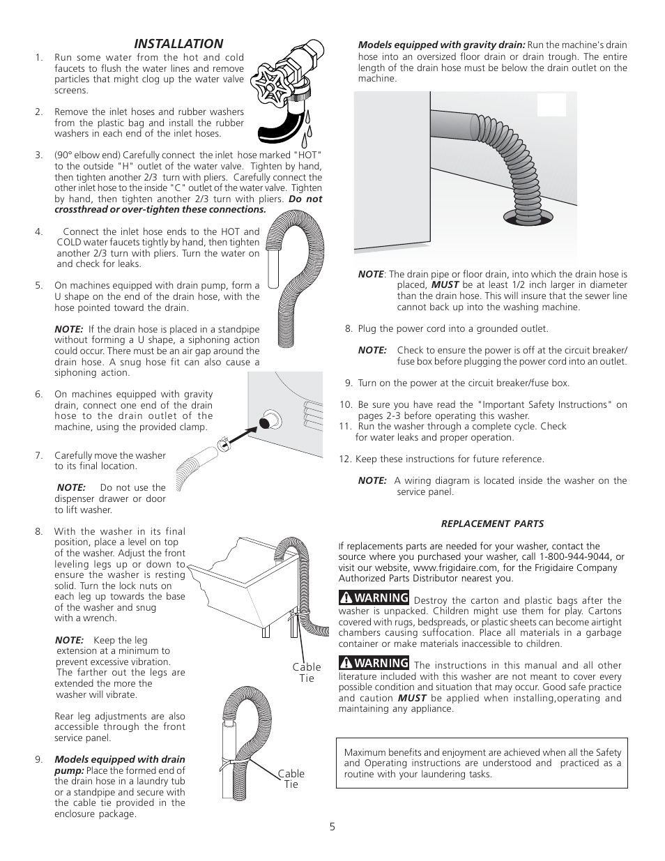 Installation | Electrolux Full Size Tumble Action Washer User Manual | Page 5 / 12