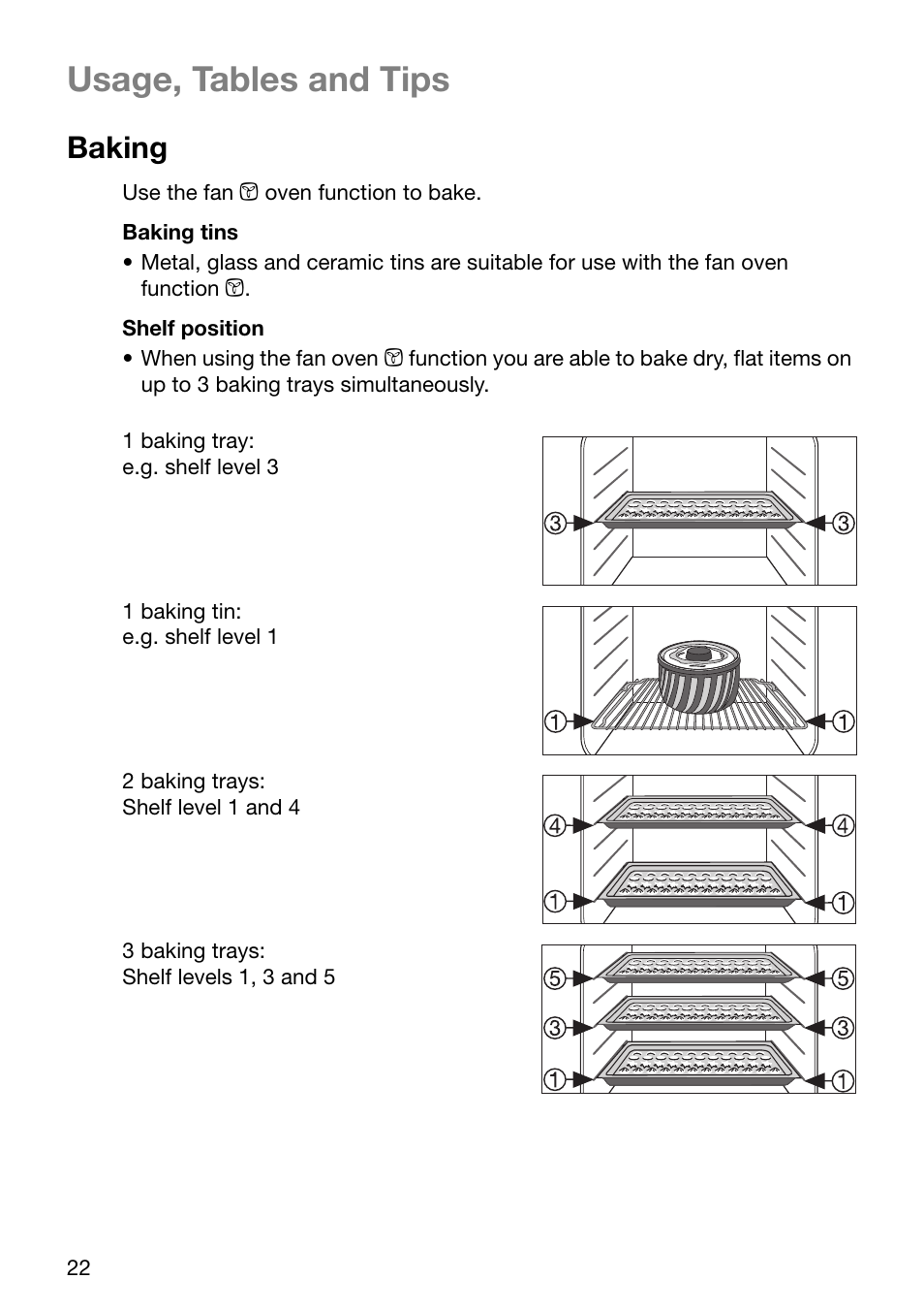 Usage, tables and tips, Baking | Electrolux U24058 EOB6636 User Manual | Page 22 / 52