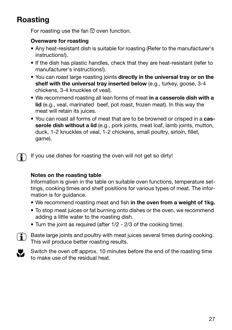 Roasting | Electrolux U24058 EOB6636 User Manual | Page 27 / 52