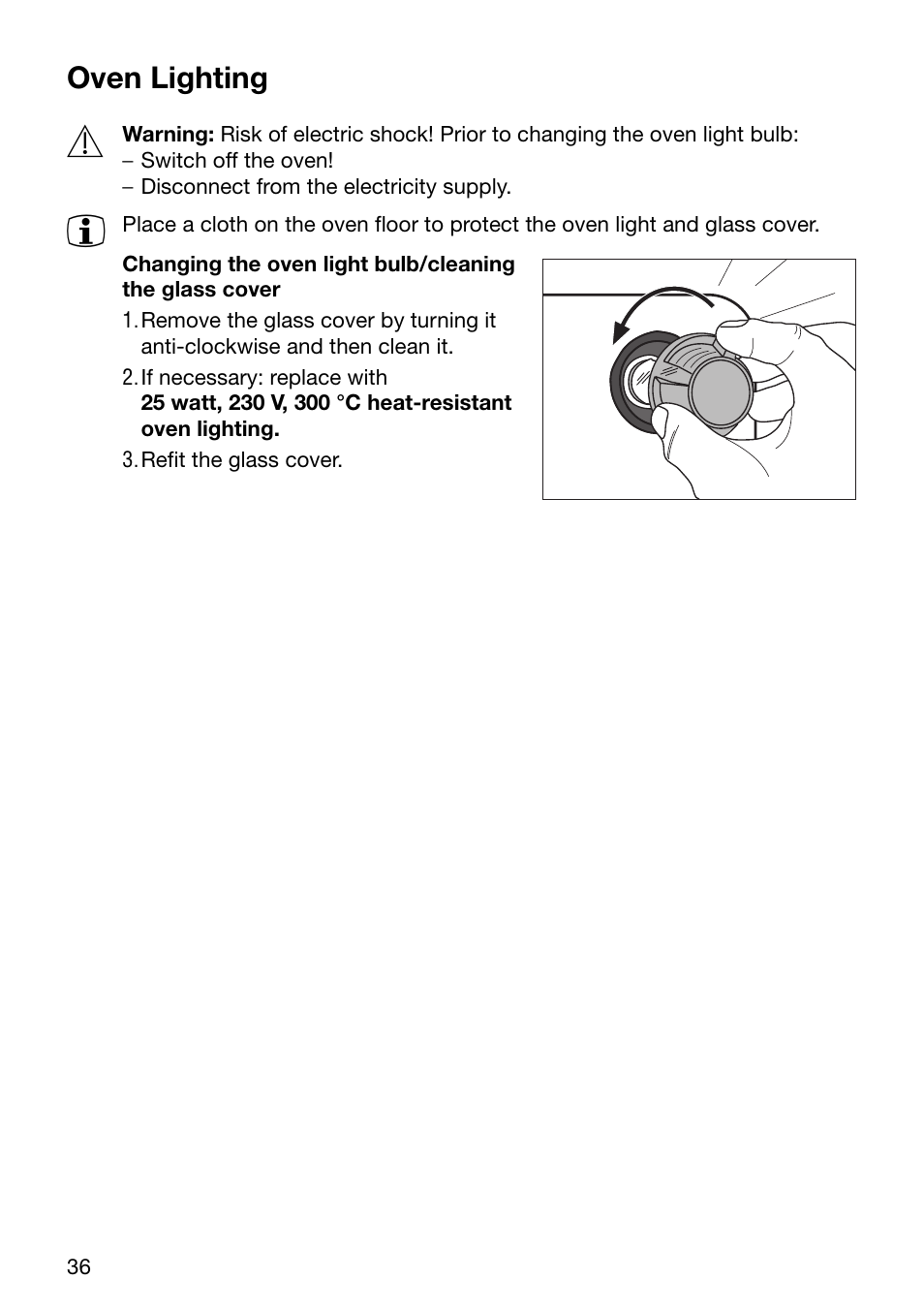 Oven lighting | Electrolux U24058 EOB6636 User Manual | Page 36 / 52