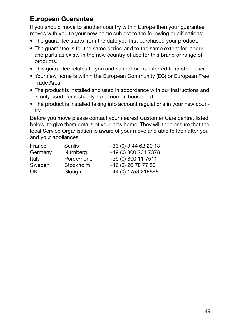 European guarantee | Electrolux U24058 EOB6636 User Manual | Page 49 / 52