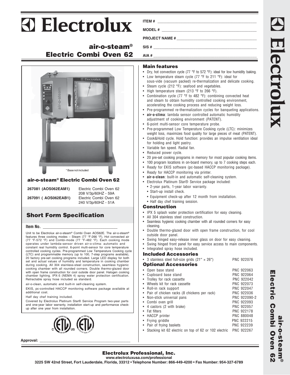 Electrolux Air-O-Steam AOS062EAB1 User Manual | 2 pages