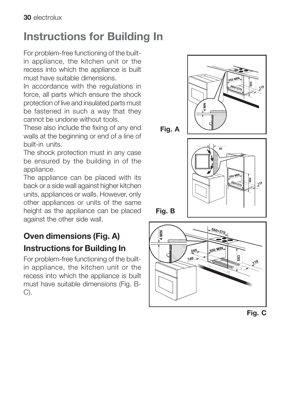 Instructions for building in | Electrolux EOG 10000 User Manual | Page 30 / 36