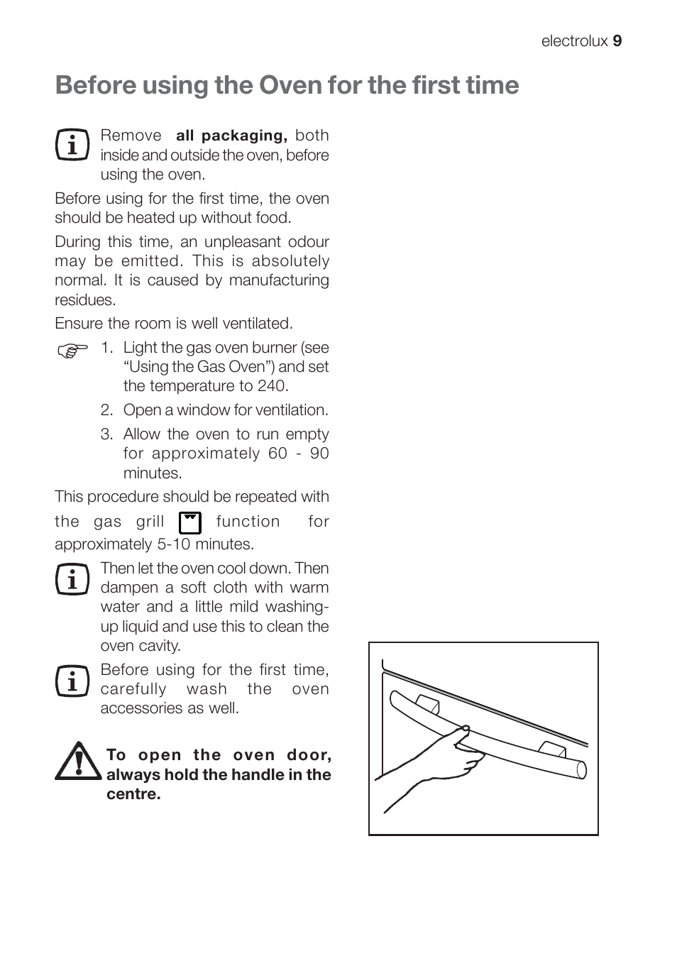 Before using the oven for the first time | Electrolux EOG 10000 User Manual | Page 9 / 36