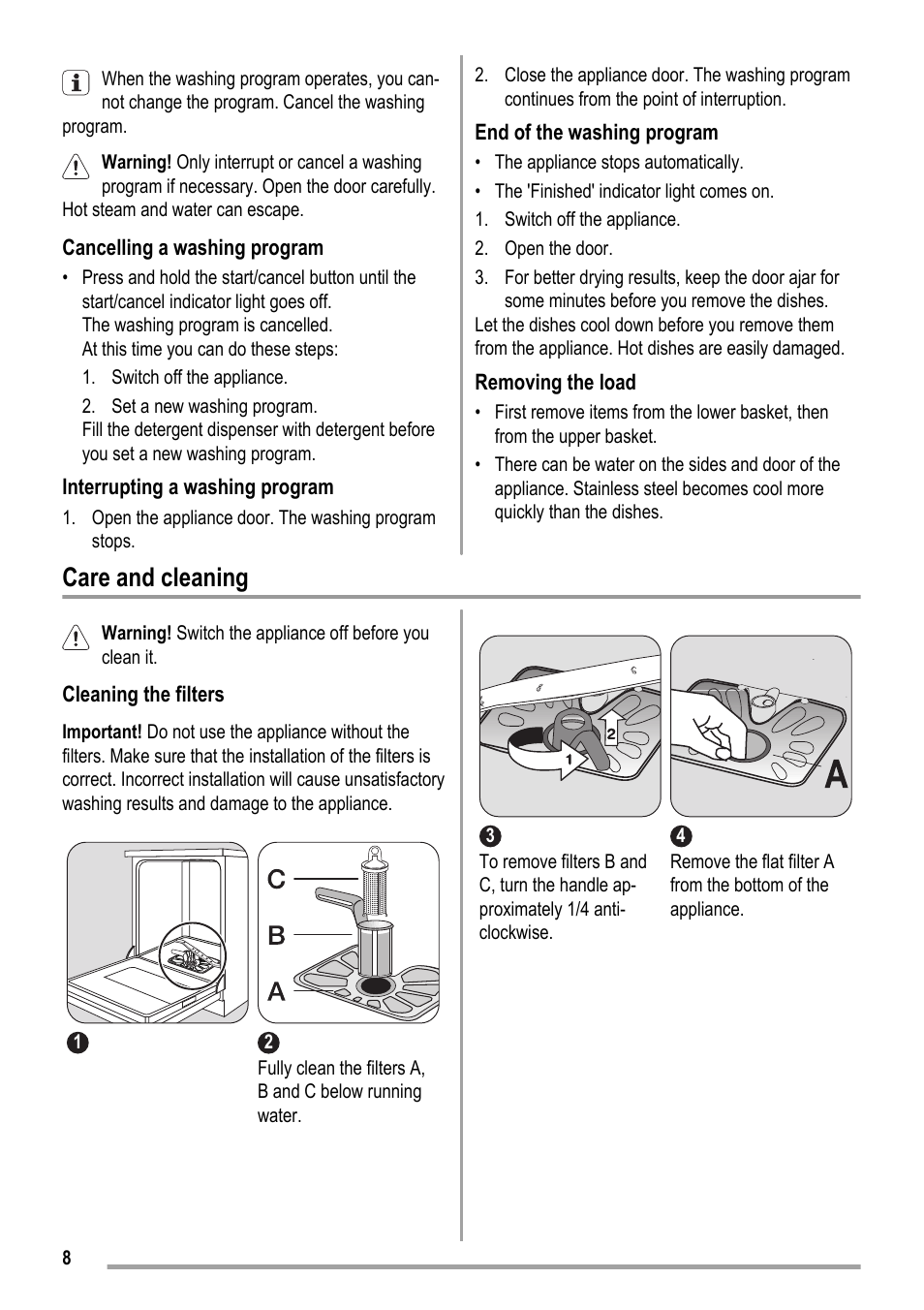 Care and cleaning | Electrolux DISHLEX DX 103 User Manual | Page 8 / 16