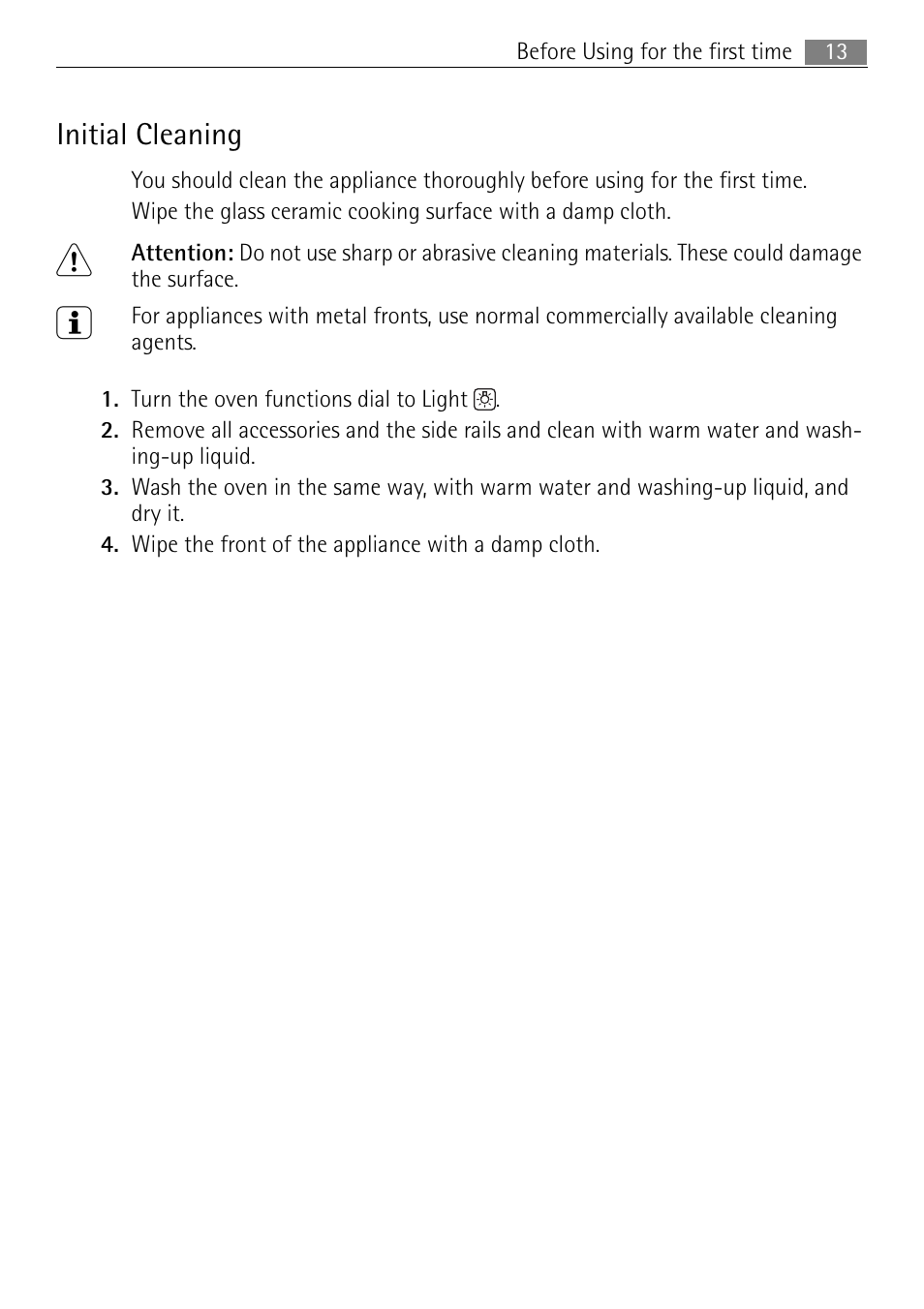 Initial cleaning | Electrolux 41056VH User Manual | Page 13 / 60