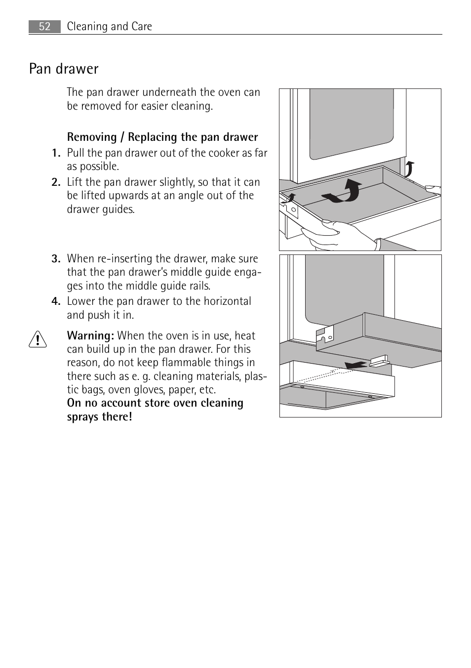 Pan drawer | Electrolux 41056VH User Manual | Page 52 / 60