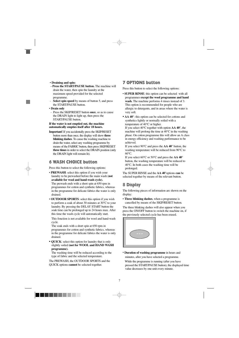 6 wash choice button, 7 options button, 8 display | Electrolux FJD 1266 W User Manual | Page 7 / 27